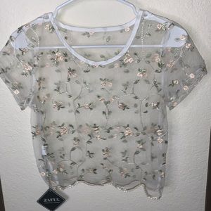 NWT white floral mesh crop top size s